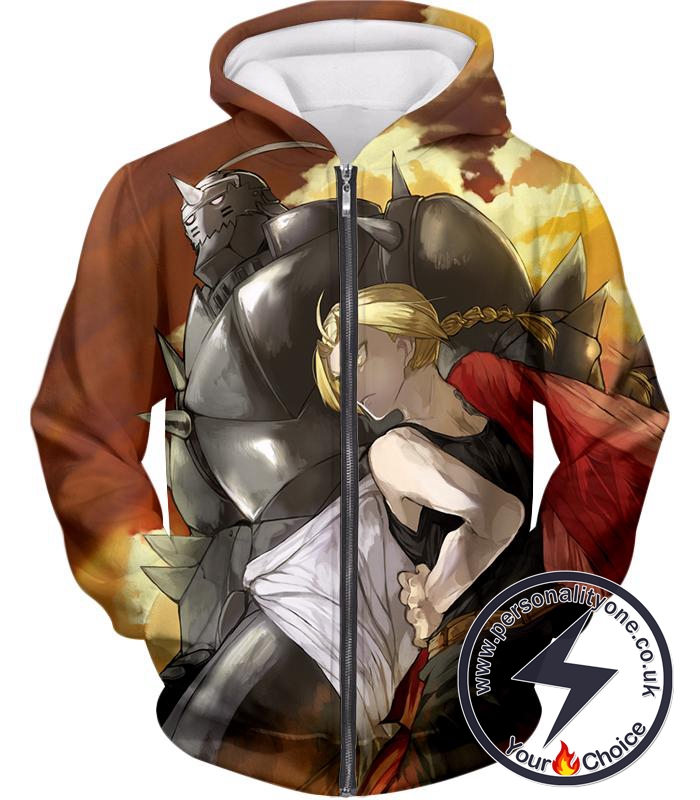 Fullmetal Alchemist Alchemist Brothers Alphonse x Edward Best Anime Action Zip Up Hoodie